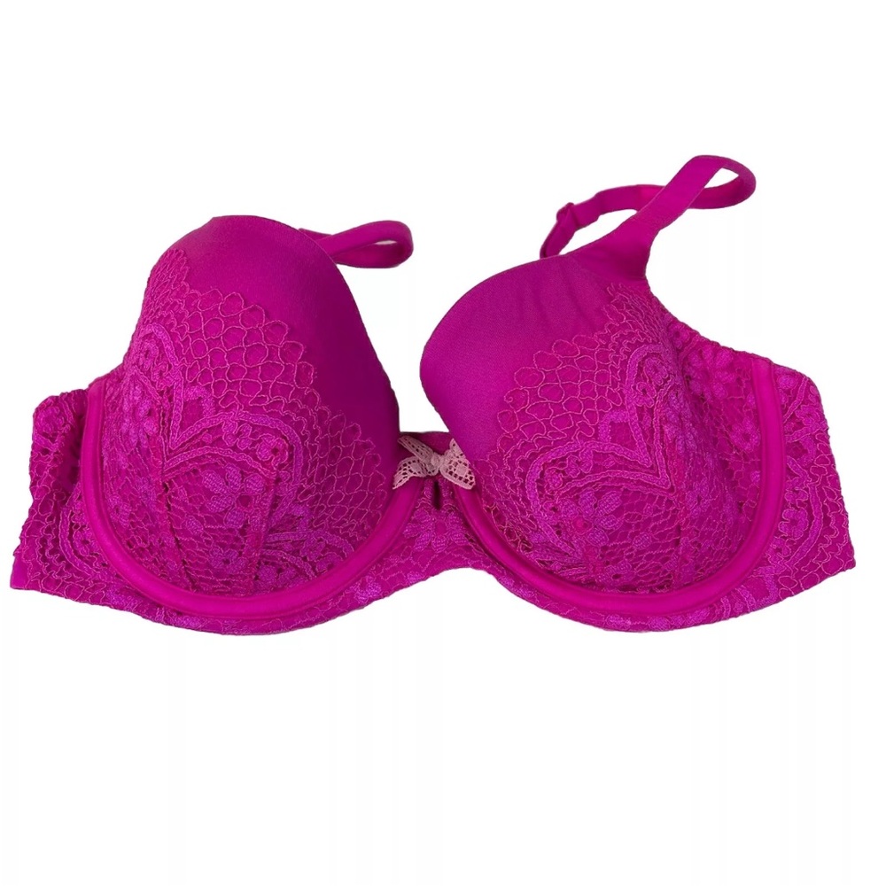 Body By Victorias Secret 32dd Lined Demi Bra Solid Pink Floral Lace #2317